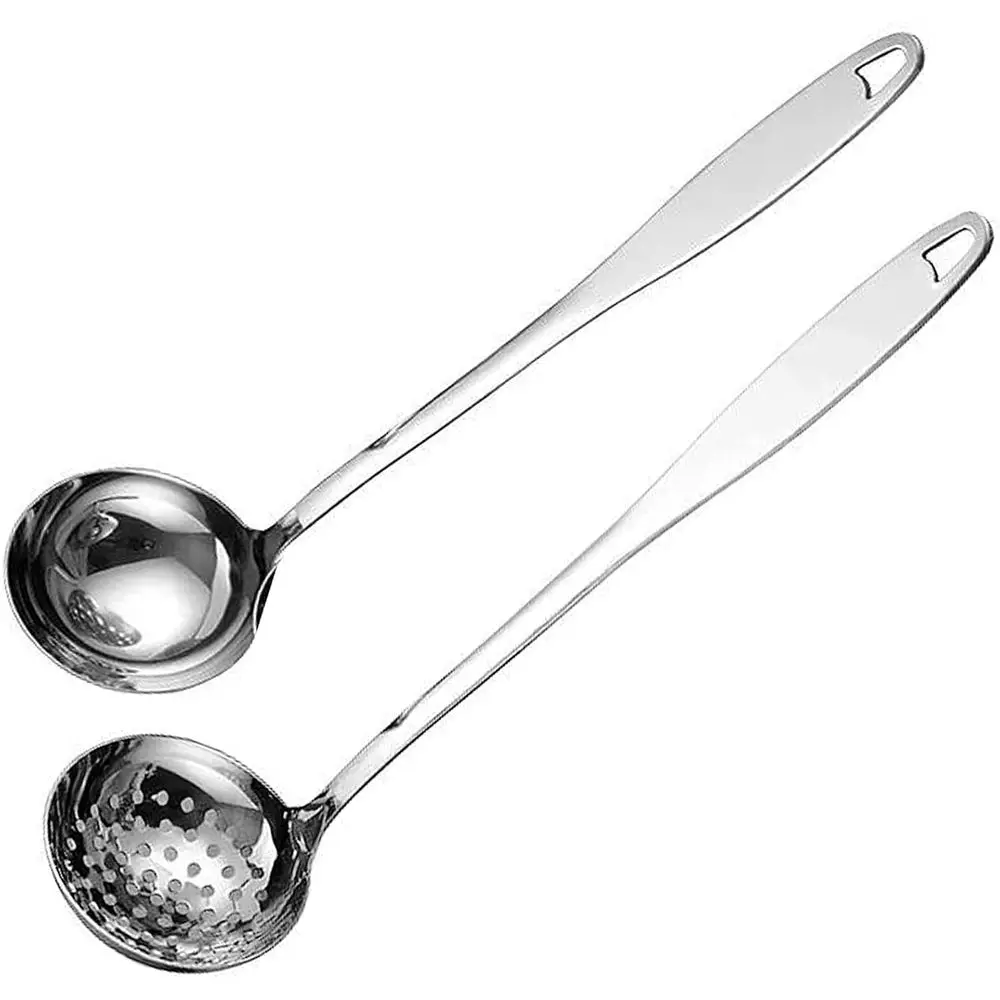 Stainless Steel Heavy-Duty Soup Ladle Set, 2-Piece, Mirror Finish, Ideal for Cooking and Serving Hotpot