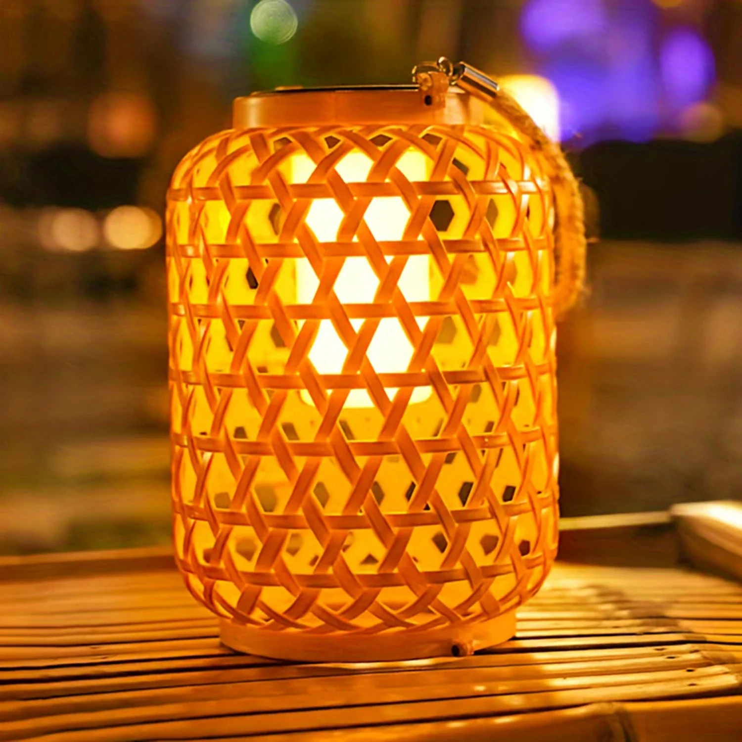 CY 1PC Solar Powered Rattan Lantern Chandelier - Waterproof, Solar Wireless Charging, Rechargeable Nickel Battery