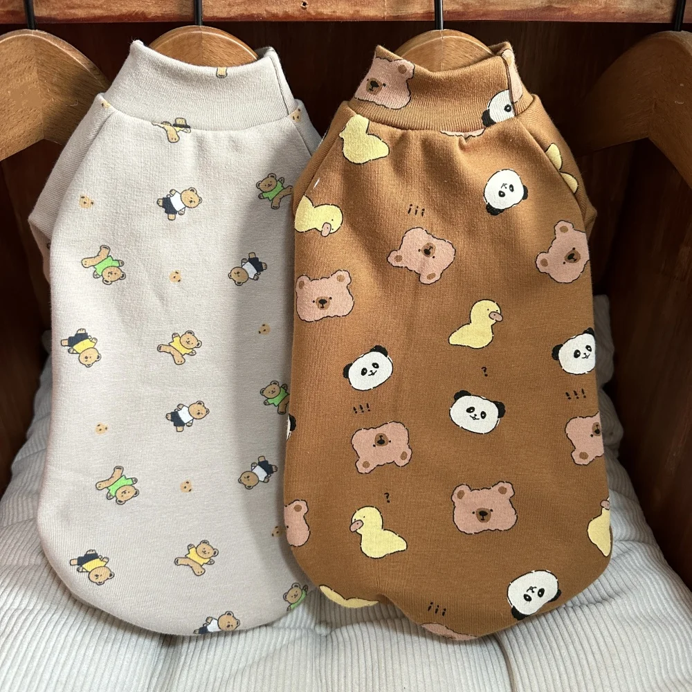 Soft Grey Baby Cotton Shir for Sphynx Cat Autumn Long Sleeves Cartoon Cute Bear Panda Duck Loungewear for Devon Rex in Spring