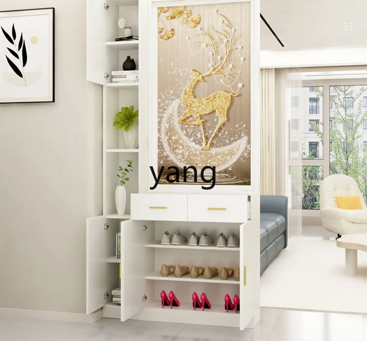 LTT screen partition living room simple modern door entry double-sided solid wood rack wine cabinet