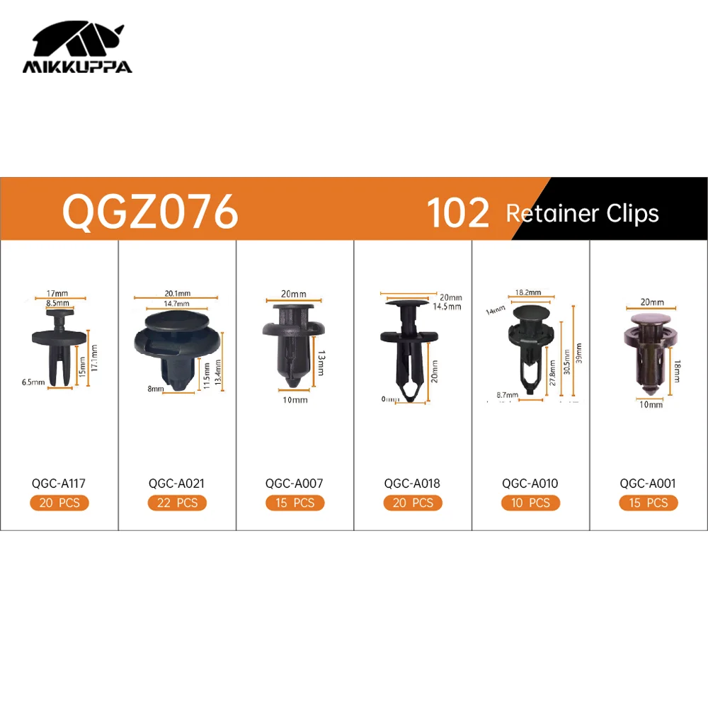 

MIKKUPPA 102Pcs Universal Bumper Retainer Clips Push Type Fasteners 6.3 8 9 10mm Bumper Push Rivet Clips Expansion Screws Kit