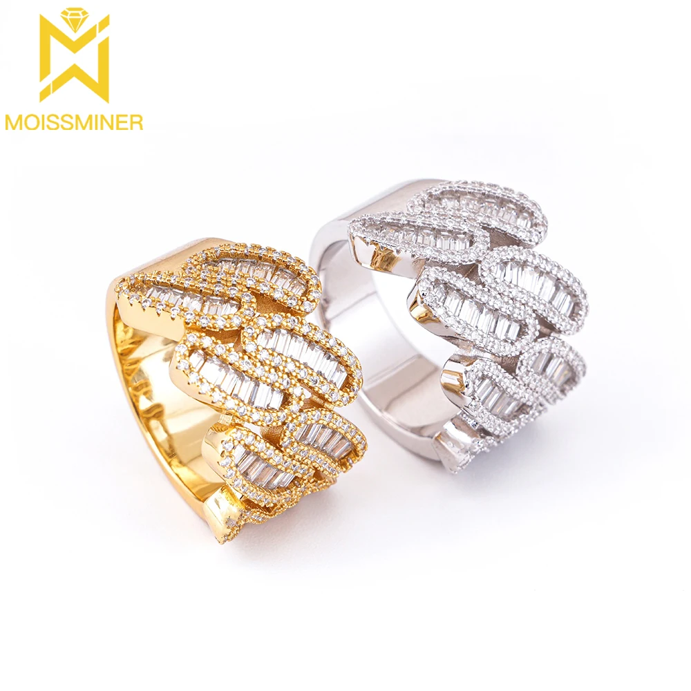 

S925 Silvery Moissanite Baguettes Cross Hollow Out Ring For Men And Women Iced Out high-end Hip Hop Jewelry Pass Diamonds Tester