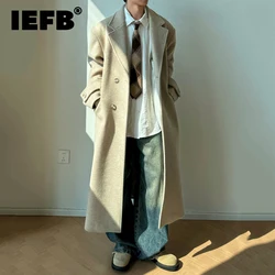 IEFB Fashion Autumn Men's Windbreakers Casual Single Breasted Solid Color Back Slit Thickened Overknee Male Woolen Coats 9C8067