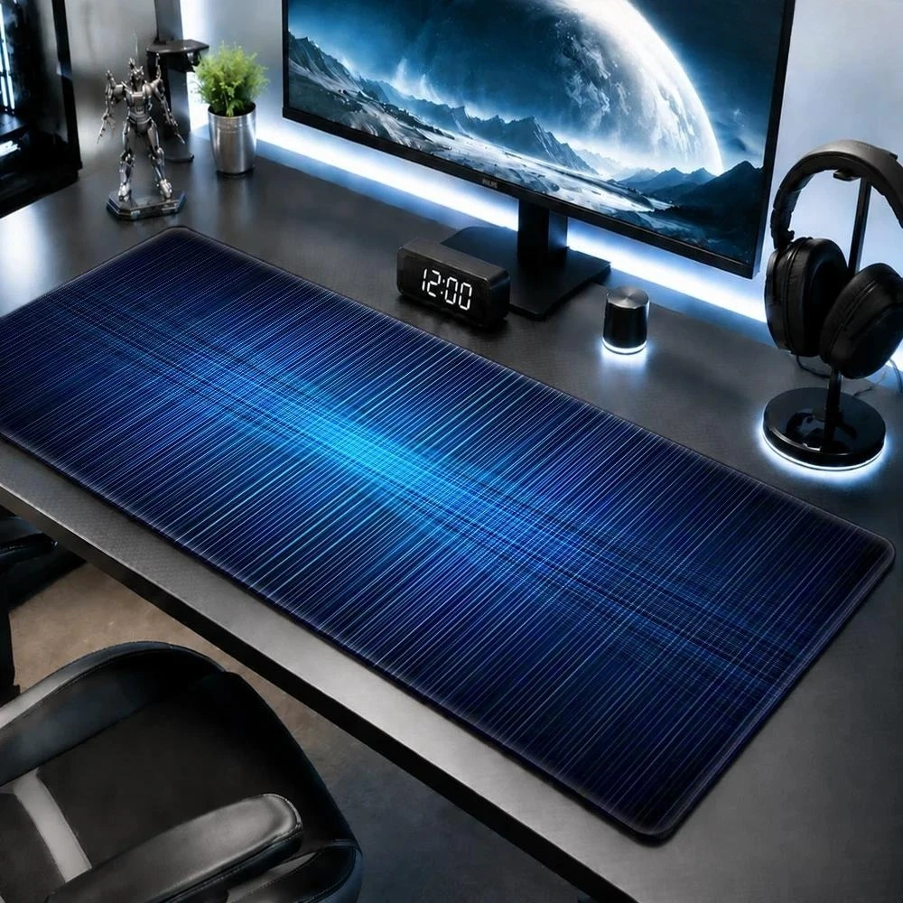 Large futuristic abstract blue light beam table mat and mouse pad - Soft and stain-resistant alfombrillas gaming tapis de souris