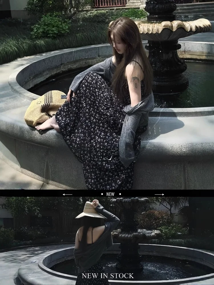 Pakaian Musim Panas Ukuran Besar Tali Motif Bunga Dr dengan Kardigan Pelindung Matahari Luar Set Pengurang Usia Trendi Faion Wanita