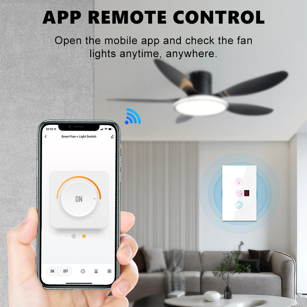 EU Us Tuya Smart WiFi Touch Switch Fan Light Ceiling Lamp Speed Control Wall Glass Panel Electrical App For Alexa Google Home