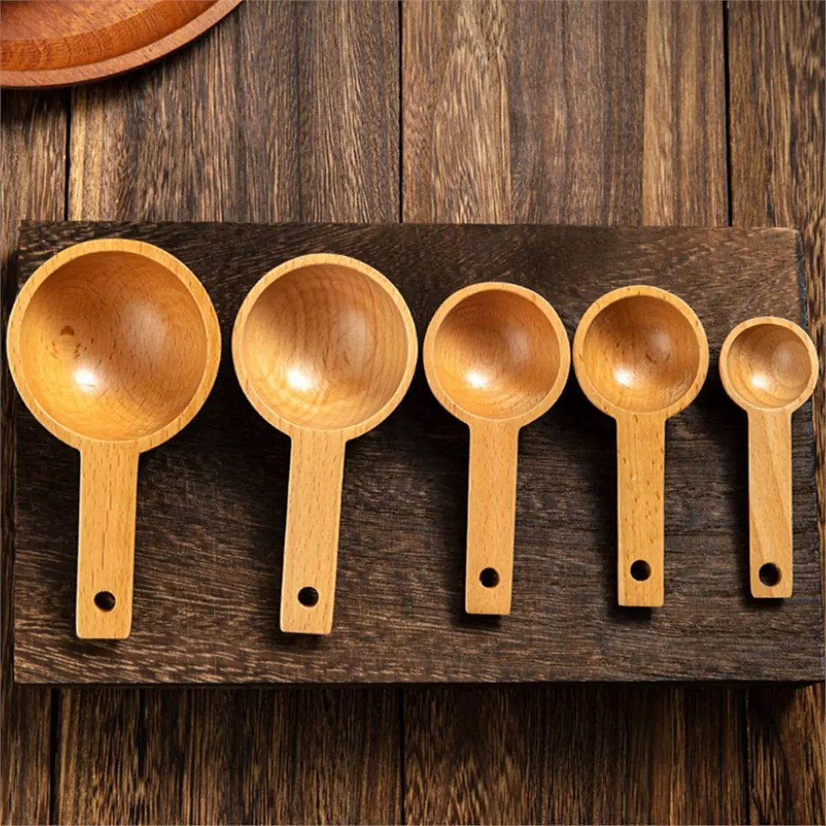 Beech Coffee Measuring Spoon Wooden Coffee Spoon Suitable for Coffee Beans, Ground Beans, Protein Powder, Spices,5pc
