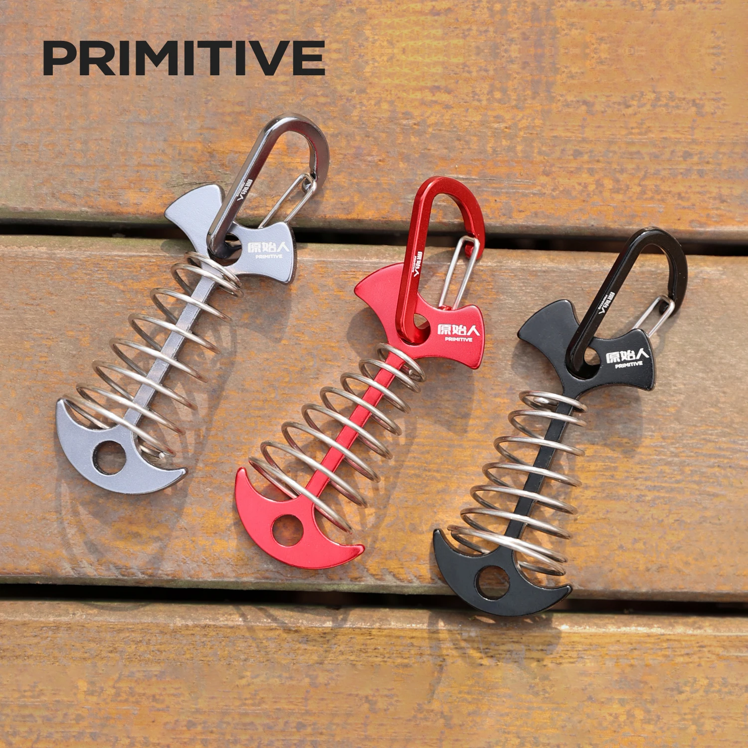 PRIMITIVE Anclajes para suelos con mosquetones, estacas de aluminio para tiendas de campaña, clips para suelos de tiendas de campaña con cuerda, para exteriores