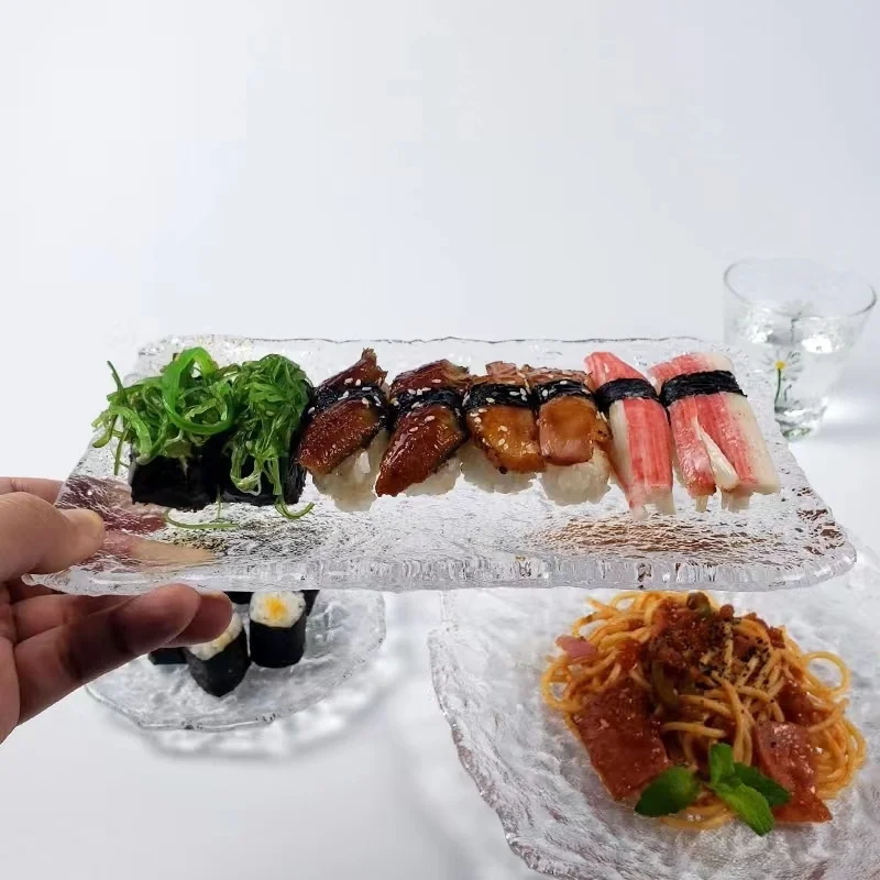 

Phnom Penh Glass Fruit Sushi Plate Irregular Shape Solid Pattern Food Grade Iced Water Tea Plate Breakfast Crystal Plate Brand N