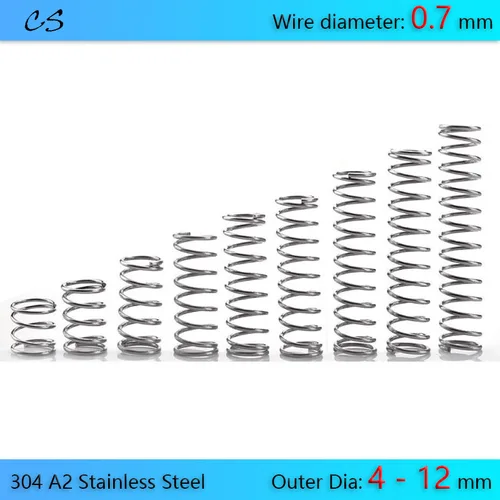 10Pcs 0.7mm 압축 스프링 304 A2 스테인레스 스프링 와이어 직경 0.7mm 외경 4 5 6 7 8 9 10 11 12mm 길이 5 10 15 - 200mm