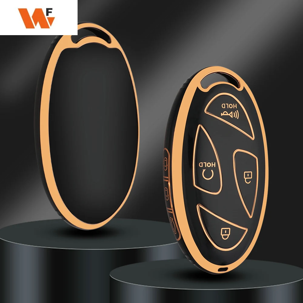 

5 7 Buttons Gold Edge TPU Car Key Case Cover Shell For Kona Ev Grandeur GN7 2023 Keyless Protector Fob Bag Accessories