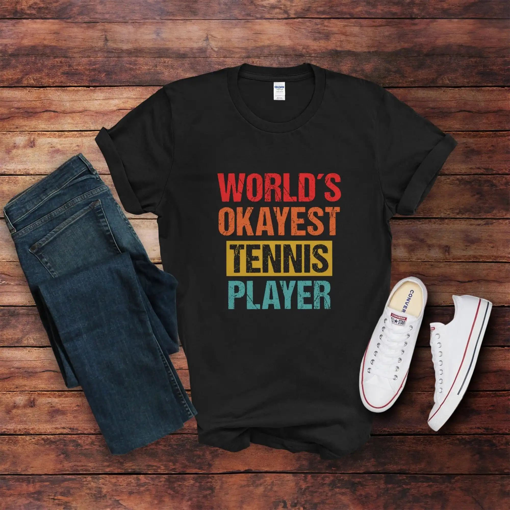 Funny Tennis T Shirt World'S Okayest Player Distressed Print For Fans Cozy Sportswear Sweat