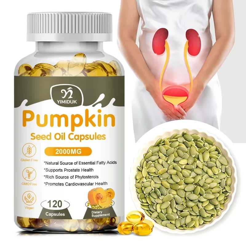 

Pumpkin Seed Oil Capsules Essential Fatty Acids Supports Prostate Urinary Tract Promotes Cardiovascular Health
