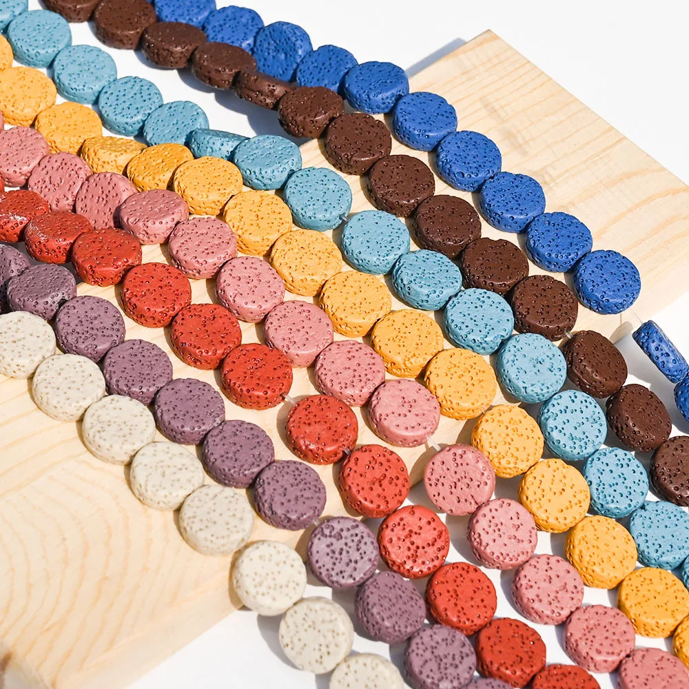 

Cross-border jewelry volcanic stone loose beads 6 * 15mm round flat DIY work in progress beaded volcanic rock cake-shaped disc