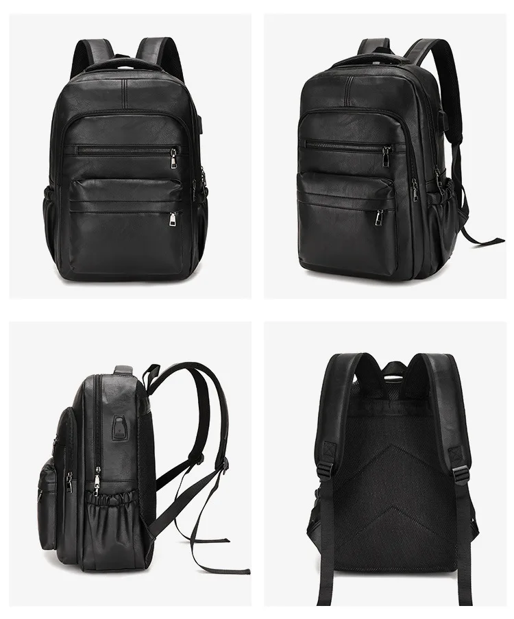 Hohe Qualität USB Lade Rucksack Männer PU Leder Rucksack Große Laptop Rucksäcke Männlichen Mochilas Schul Für Jugendliche Jungen – Detail 14
