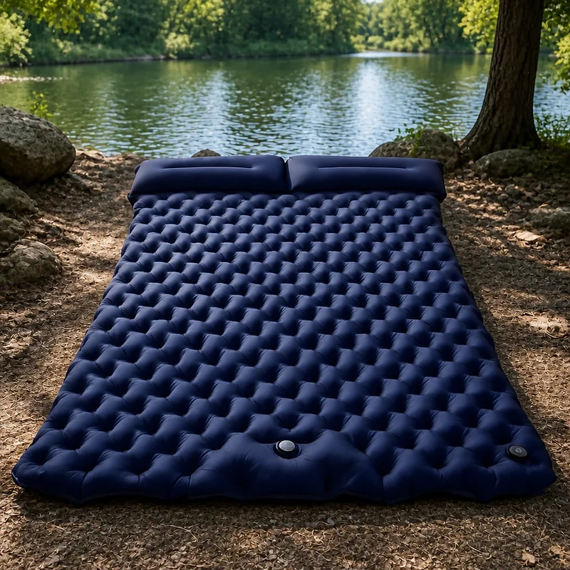 Lightweight Foldable Inflatable Sleeping Pad, Double Size Camping Mattress for Outdoor Adventures and Vehicle Trips