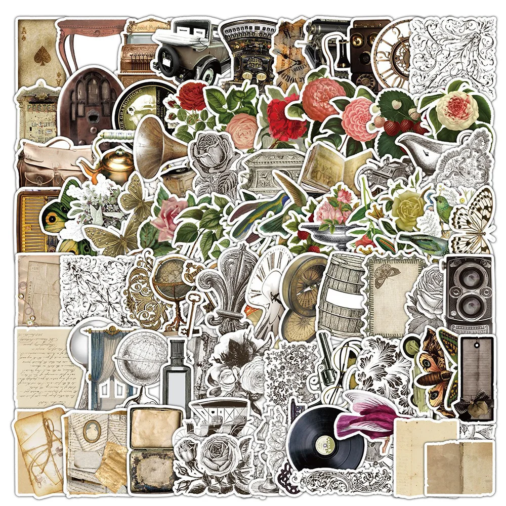 

10/30/50/100pcs Vintage Flower Envelope Aesthetic Stickers Cartoon Bird Butterfly Decals Scrapbook Guitar Phone Sticker Packing
