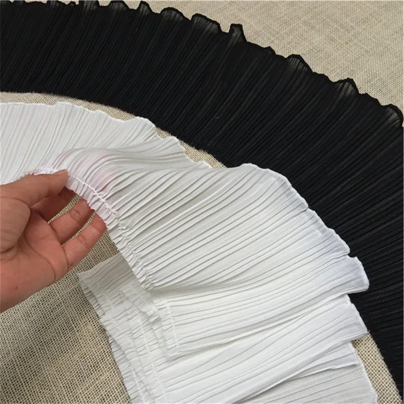 17CM Wide White Black Frilled Elastic Lace Fabric Needlework Ruffles Fringe Ribbon Dress Hemline Curtains Apparel Sewing Decor