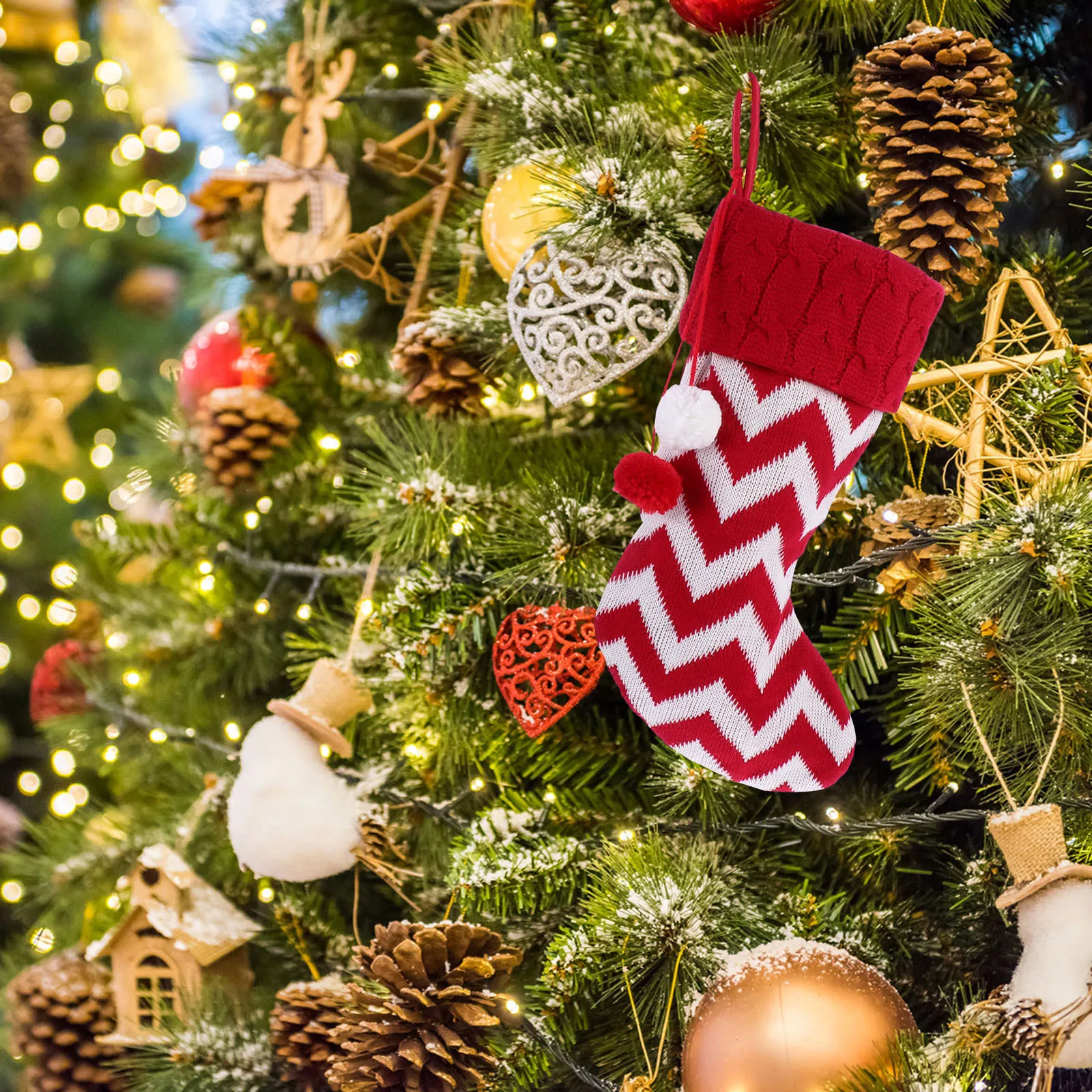 

Christmas Stockings Red White Stripe Hanging Gift Socks Xmas Knit Stocking Candy Pouch Decorative Pendant Christmas Stockings