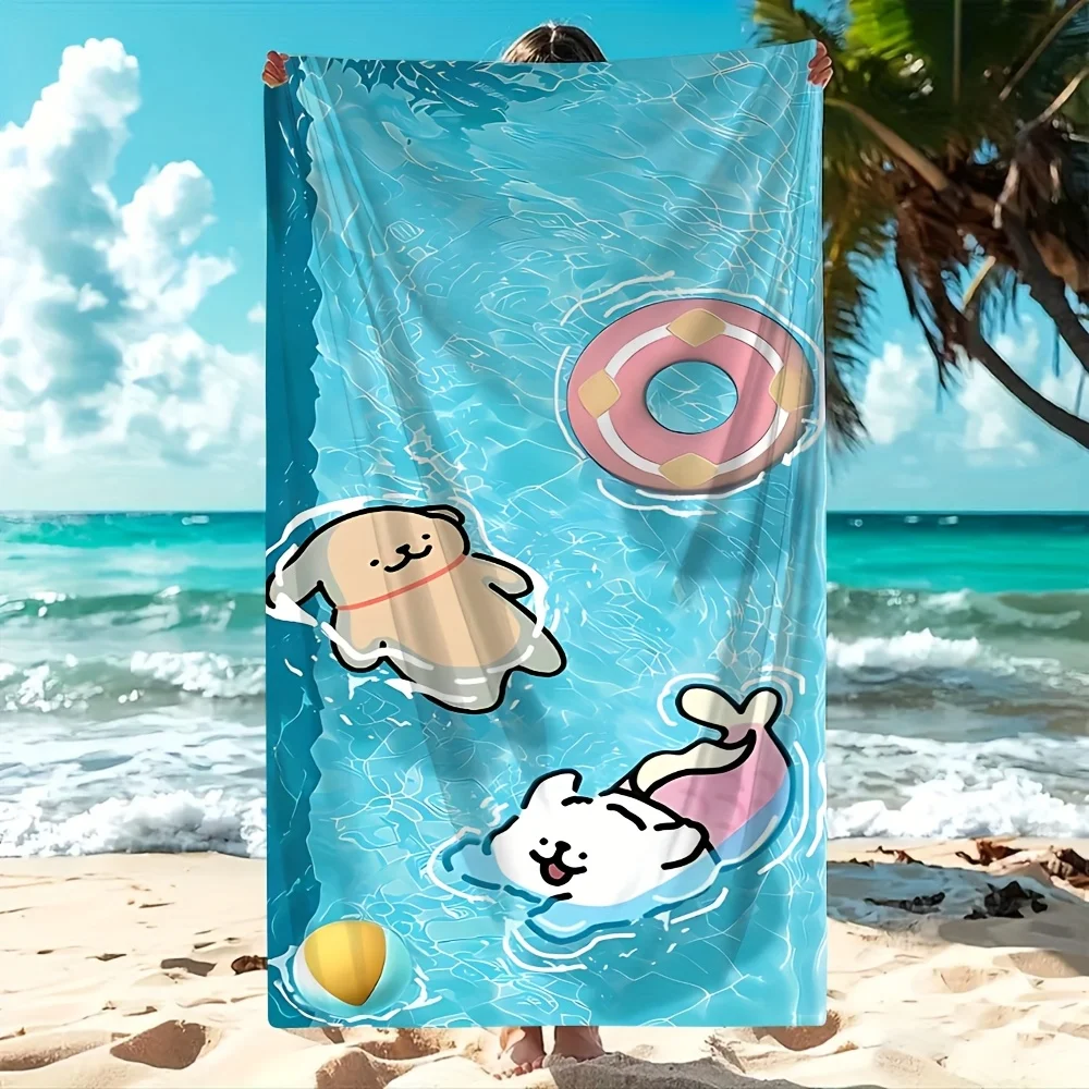 Line Puppy Printed Beach Towel - Soft, Absorbent & Lightweight, Hand or Machine Washable, Perfect for Vacation, Travel, Bathing