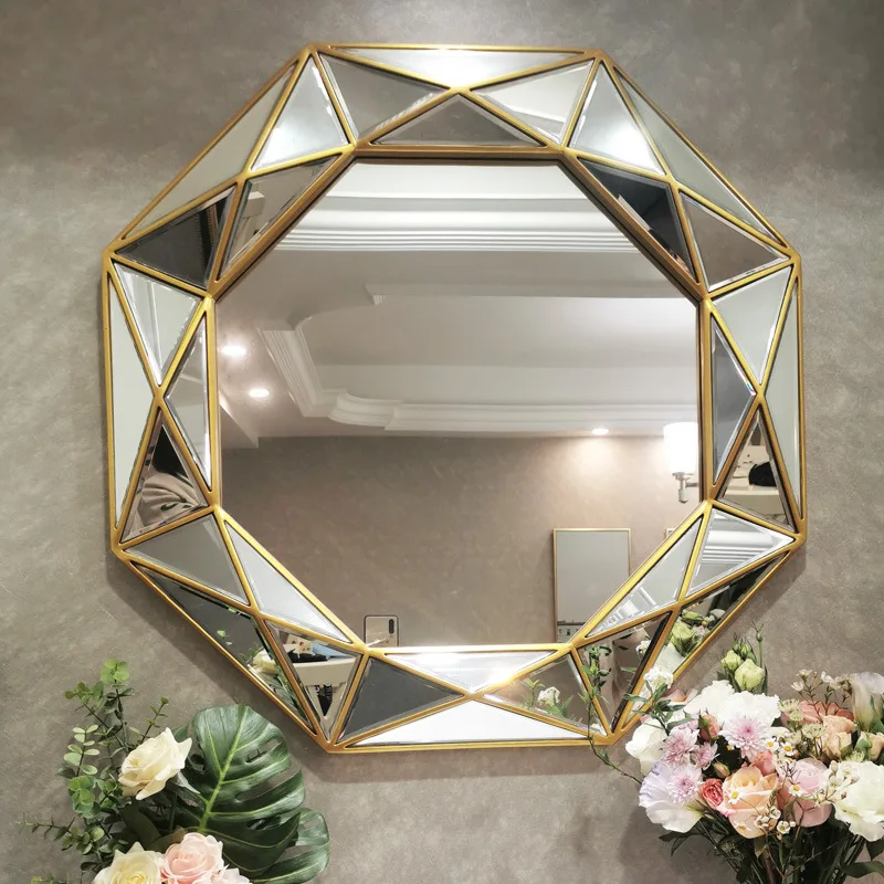 

European French vintage bathroom mirror, light luxury bathroom wall mirror, entrance fireplace, arch carved decorative mirror fr