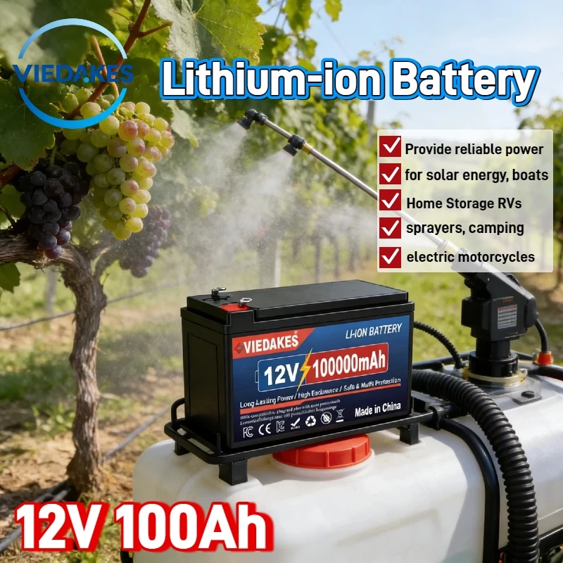 

100Ah Rechargeable 12V LiFePO4 Battery - Long Lasting for sprayers Camping RV Solar Electric Wheelchair Marine
