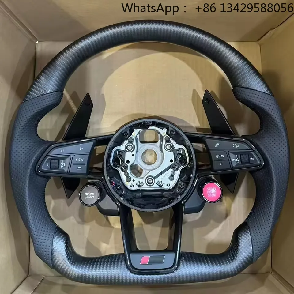 For Audi A3 A4 A5 S3 S4 S5 B9 2023 Black Stitching Semi-Perforated Leather Carbon Fiber With R8 Button Steering Wheel Assembly