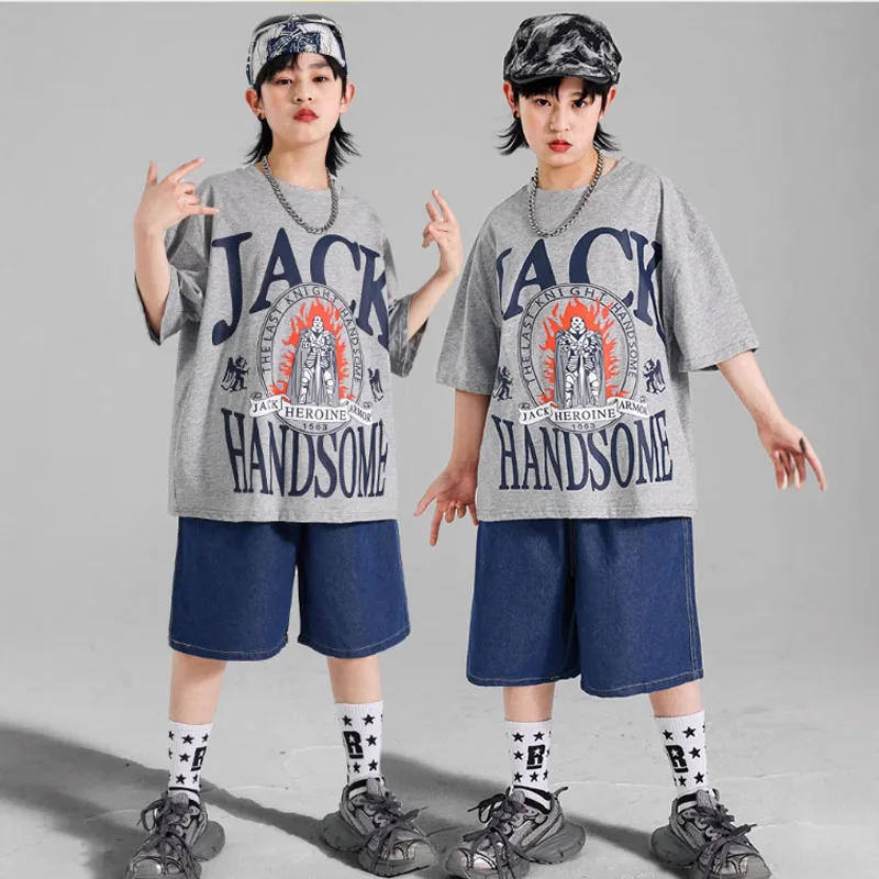 Tenues Hip Hop pour filles, T-shirt ample, pantalon en Denim de danse de rue, Streetwear pour enfants, Costume K-pop pour adolescents, ensemble de vêtements de Jazz