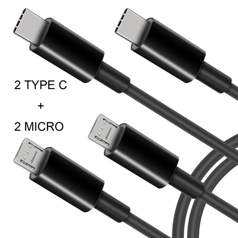 4-Way USB Charging Cable, Portable 1 in 4 Out Multi-port Charge Cord USB to 2x Type-C+2x Micro Power Extension Wire Line K1KF