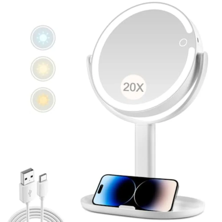 

Makeup Mirror with Lights20X Magnifying Mirror with Light and Touch Switch Vanity Mirror with 3 Color Light and 80 LEDs 2-Sided