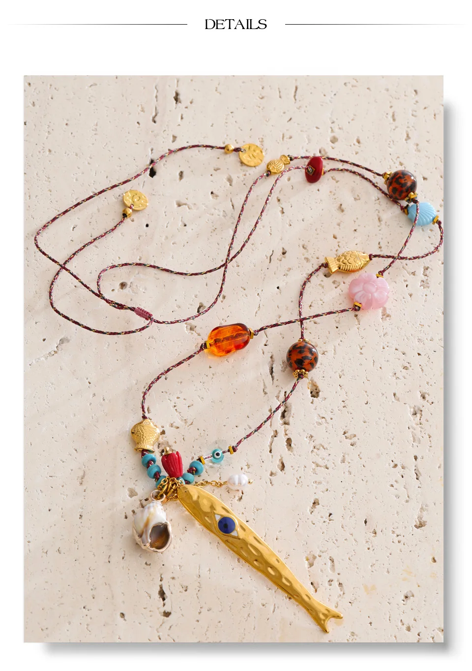 Yhpup Ocean Series Harz-Ketten-Halskette mit Fisch- und Muschel-Anhänger für Damen, Edelstahl, exklusiver Sommer-Schmuck – Detail 7