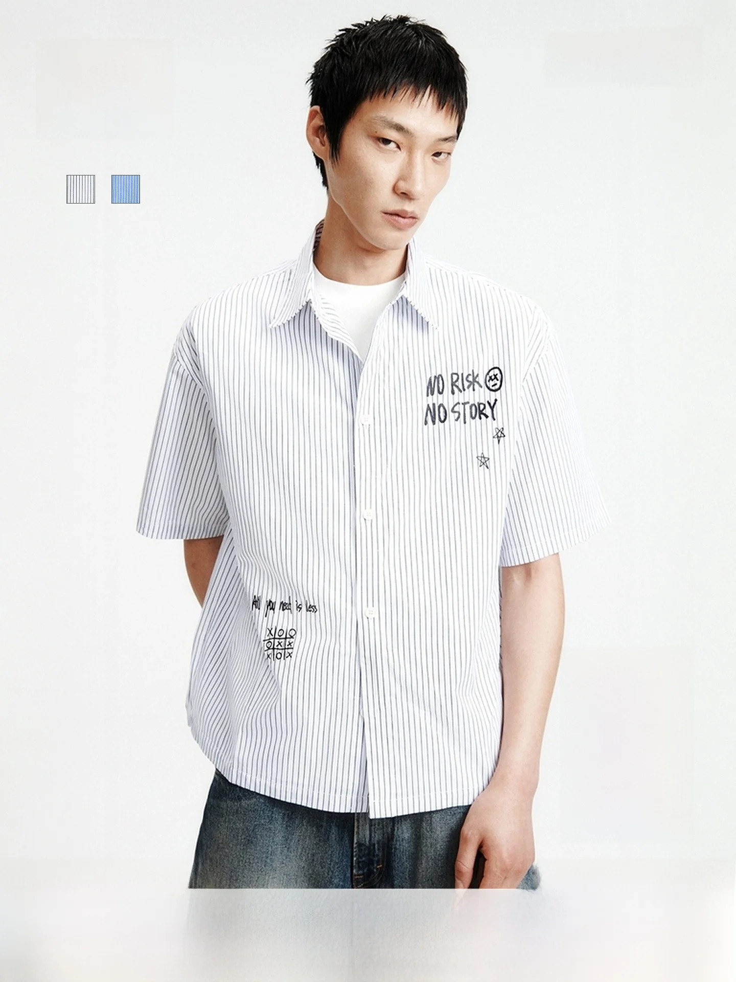 

Hand-Drawn Graffiti College Style Printed Short Sleeve Men's Shirt Cotton Casual Loose Fit Summer New Arrival H&M 1326557
