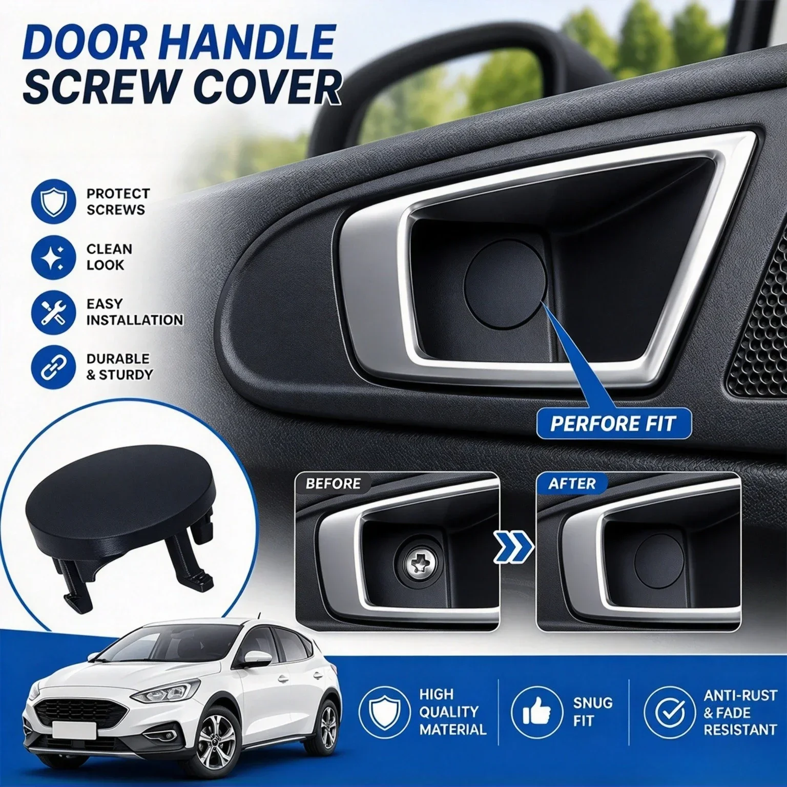 Plastic Screw Cover Cap for Car Inner Door Handle Bolt Hole, Replacement Part for 2012-2014 Hatchback