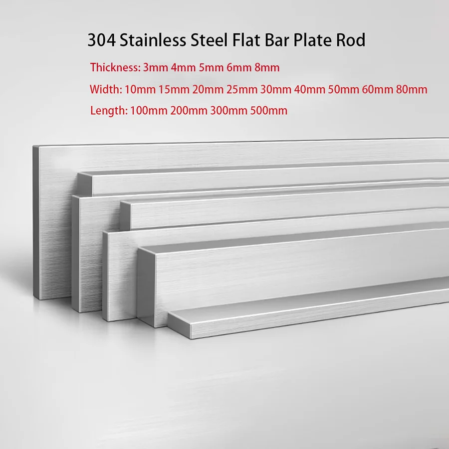 

1PCS 304 Stainless Steel Flat Bar Plate Rod Thick 3/4/5/6/8mm Width 10/15/20/25/30/40/50/60/80mm Length 100mm 200mm 300mm 500mm