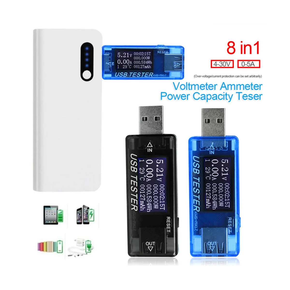 

USB Tester DC Power Meter 4V-30V Digital Voltmeter Volt Meter Power Bank Wattmeter Voltage Tester Doctor Detector,Black