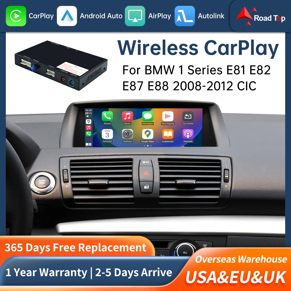 Road Top Wireless Carplay Decoder Interface For BMW 1 Series E81 E82 E87 E88 2008-2012 CIC With AirPlay Mirror Link Car Play