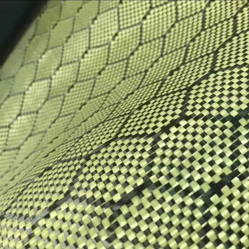 3K 240gsm yellow Football Honeycomb pattern Kevlar Hybrid Carbon Fiber Fabric Cloth 40