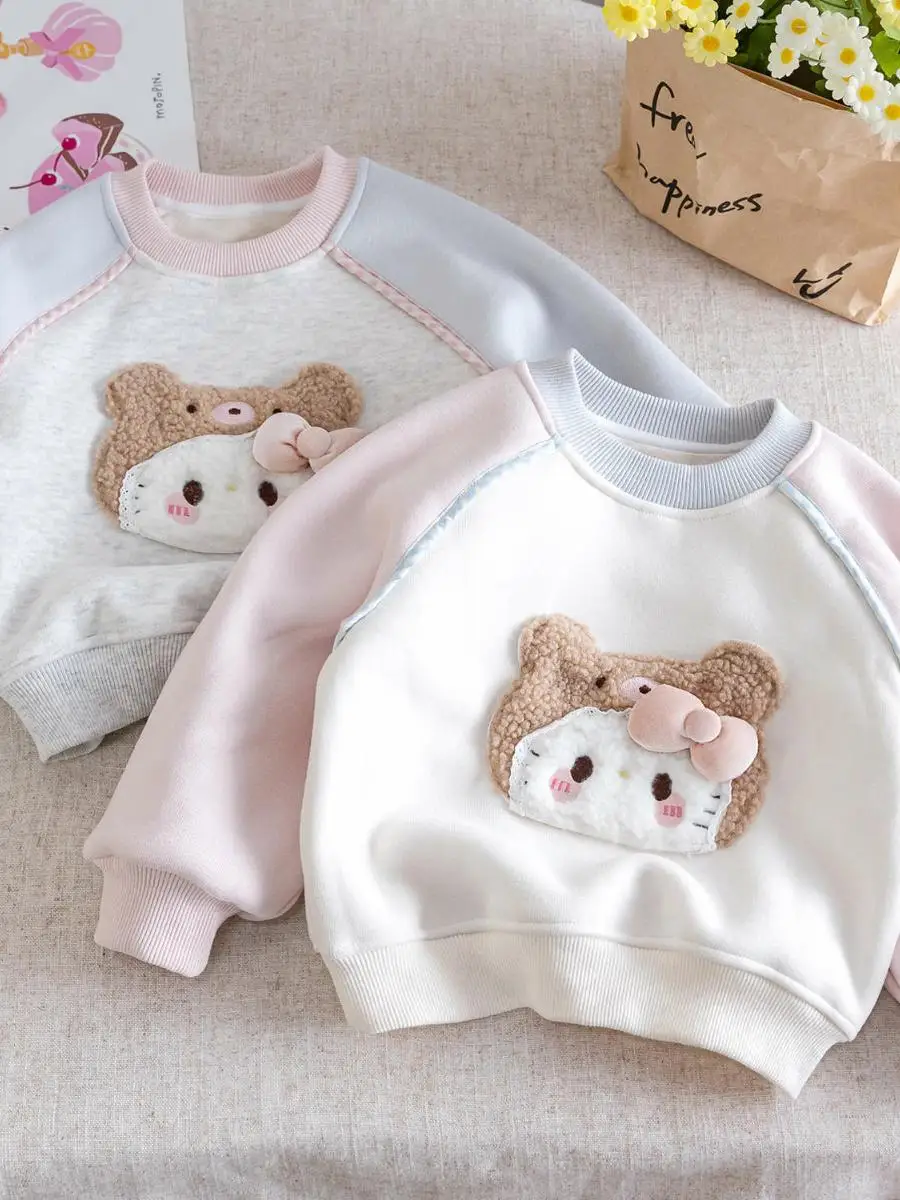 

Girls Fce Lined Hoodie Embroidered Cartoon oulder Sve Autumn Winter Top Casual Sle Stand Fit Long Sve Tee