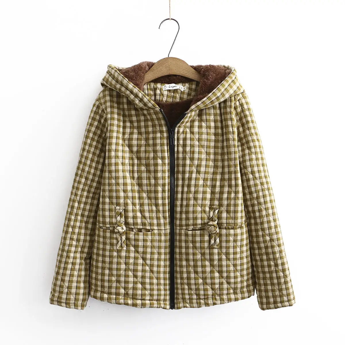 Winter clothes pure cotton plaid cotton padded jacket large size Plush thickened warm little mom short cotton padded jacket