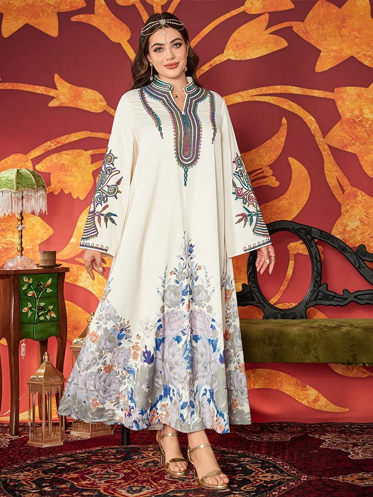 

Plus Size Kaftan Women Print Floral Maxi Dress Muslim Party Gown Dubai Abaya Ramadan Islam Jalabiya Caftan Marocain Femme Robe
