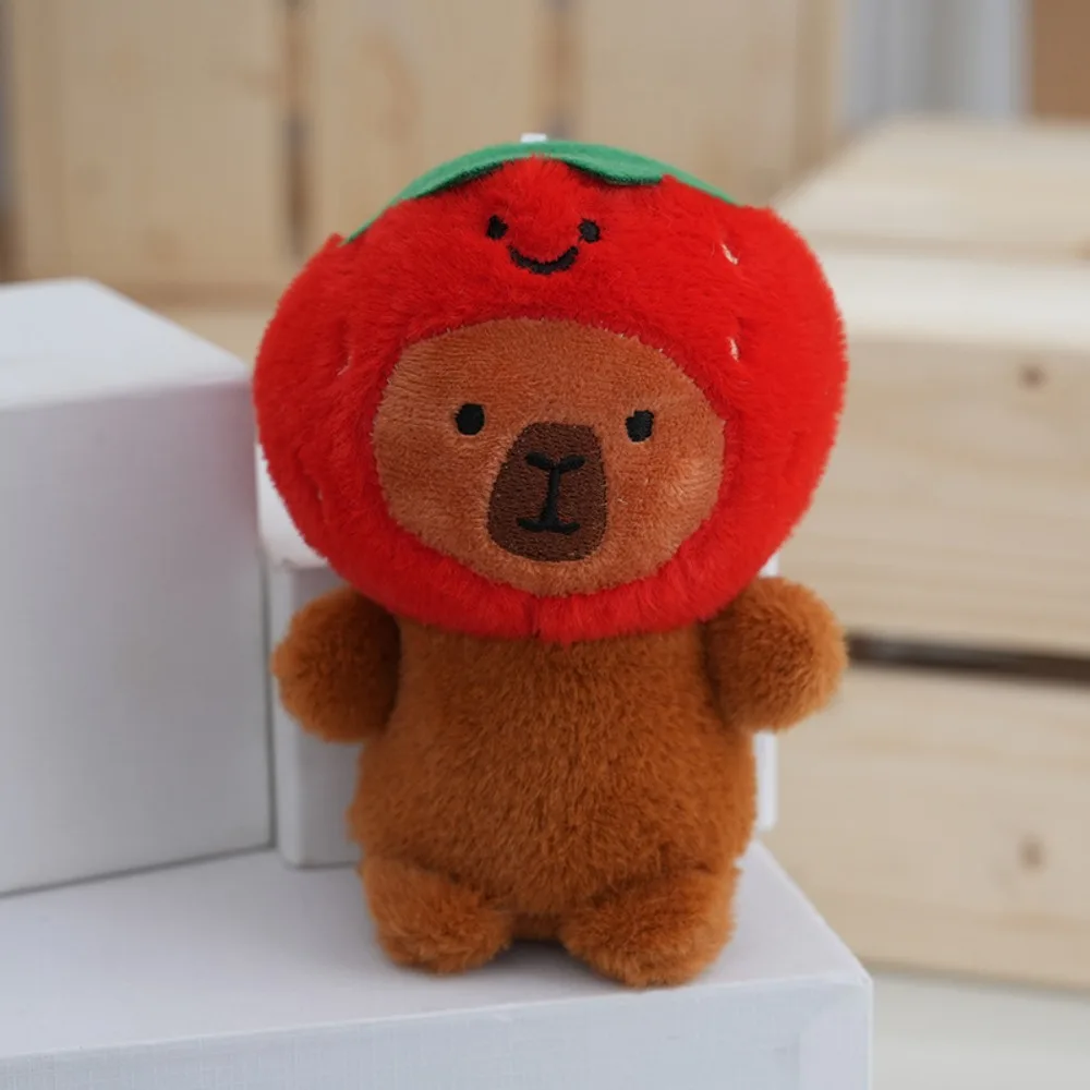 PP Cotton Plush Capybara Keychain Simulated Smile Fruit Hat Capybara Pendant Strawberry Persimmon Cartoon Animal Key Ring Boys