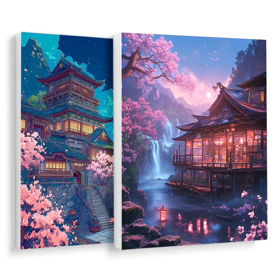 

RUOPOTY Paint By Numbers Chinese style architecture night scenery Digital oil painting On Canvas Handiwork Arts Crafts Diy Set