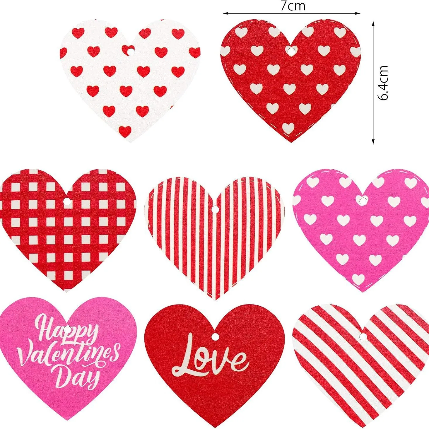 24 قطعة كبيرة من زخارف شجرة على شكل قلب باللون الأحمر والوردي والأبيض، زينة معلقة على شكل قلب خشبية لطيفة لعيد الحب