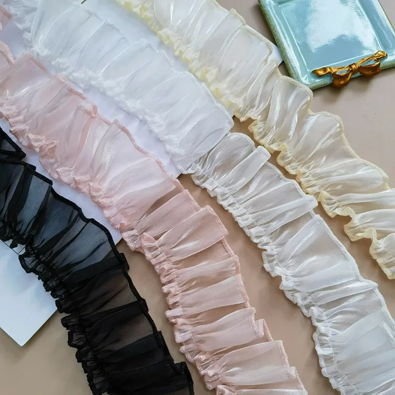 

5m Pearlescent Satin Pleated Lace Ruffle Accessories DIY Lace Fabric Cuffs Curtain Apron Edge Cake Decoration Lace Width 7cm
