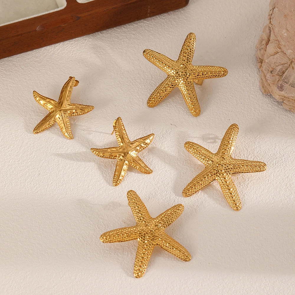 

Ocean Vacation Style Stainless Steel Waterproof Starfish Fashion Stud Earrings 18K Gold Color Plated Charm Metal Jewelry for Wom
