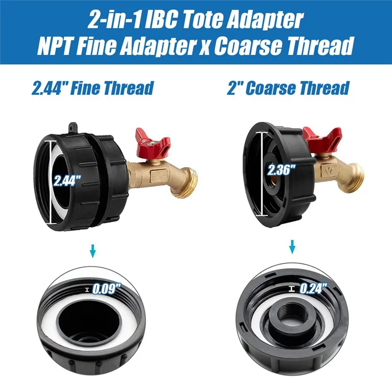 IBC Tote Fitting,275-330 Gallon IBC Tote Tank Adapter Fine Thread Tote Valve,Lead-Free Brass Hose Faucet Valve Tool