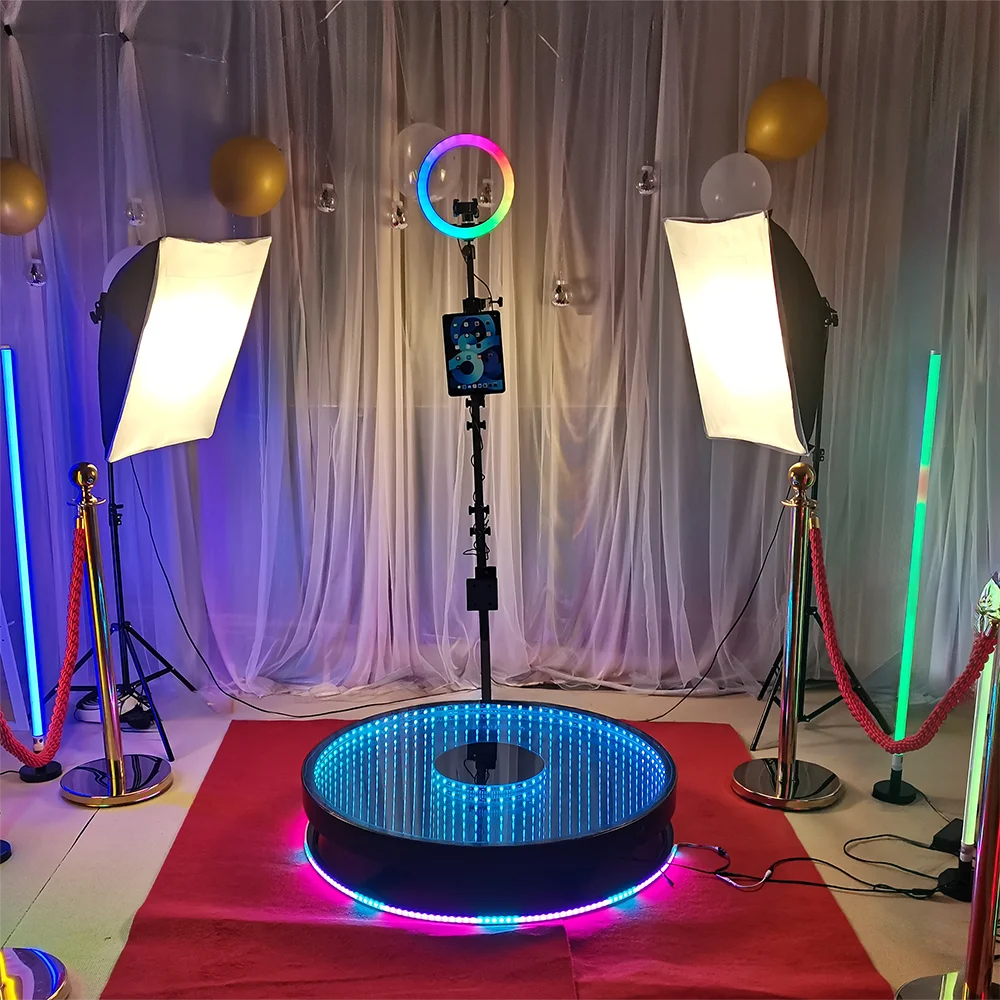 

Automatic Spin 360 Camera Photo Booth Machine LED Magic 360 Photo Booth Glass for 1-7 People