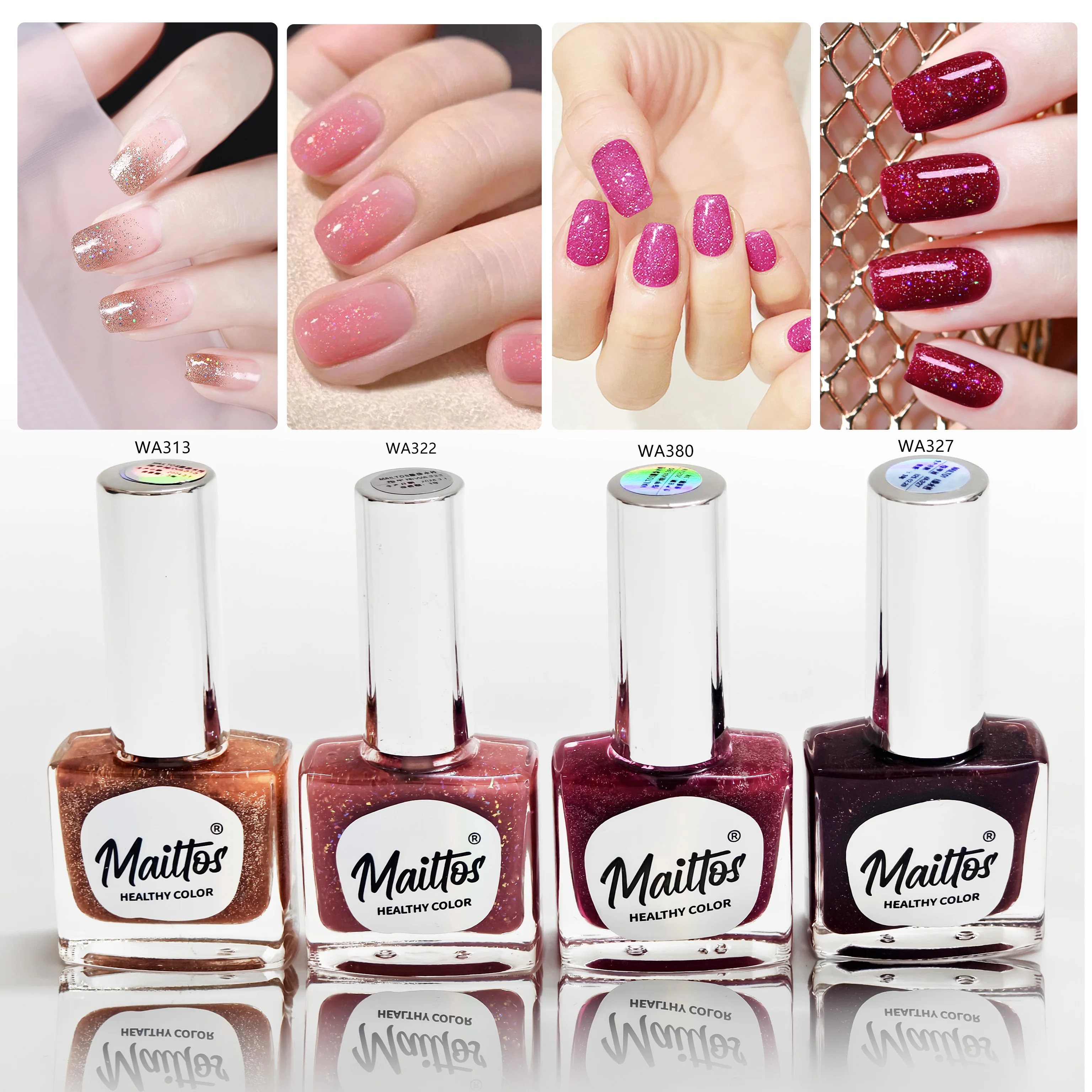 

12mlx4 [316/345/386/397] Blush to Burgundy Glow Quartet, Water-based Nail Polish, Oderless, dry quickly, No need lamp, easy tear