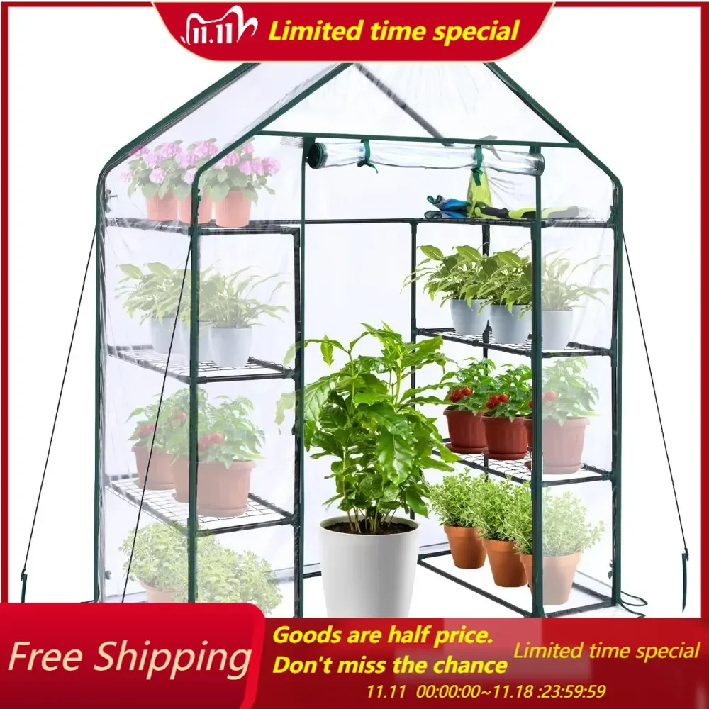 Small Greenhouse for Outdoors: 4 Tiers 6 Shelves Walk-in Indoor Green House Heavy Duty Plant Stands Reinforced