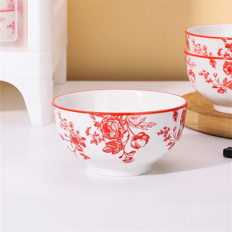 3PCS Ceramic rice bowl, 4.5-inch round bowl, suitable for microwave and oven, home kitchen tableware